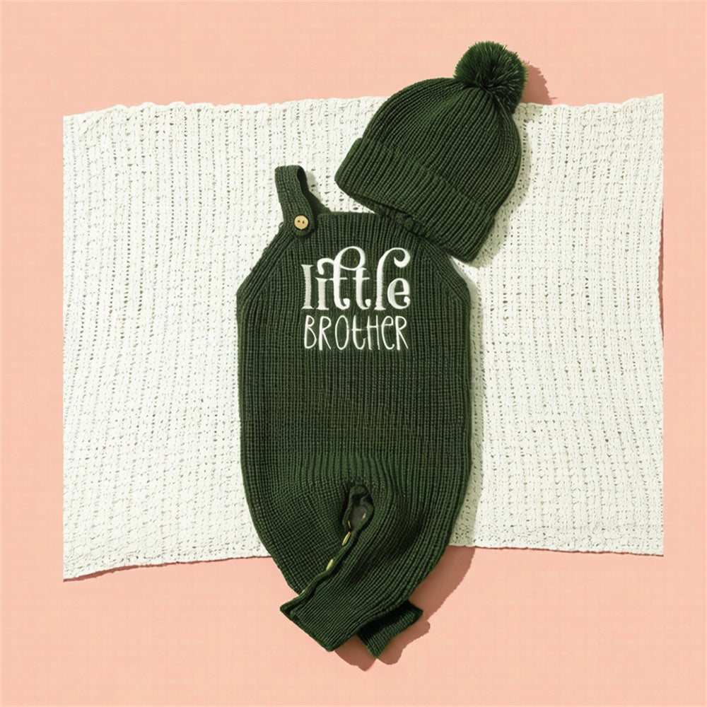 2PCS Little Brother Letter Print Knit Baby Jumpsuit