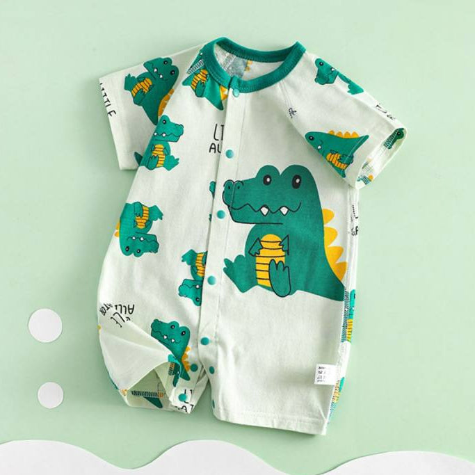 Cute Littler Crocodile Printed Short Sleeve Baby Jumpsuit