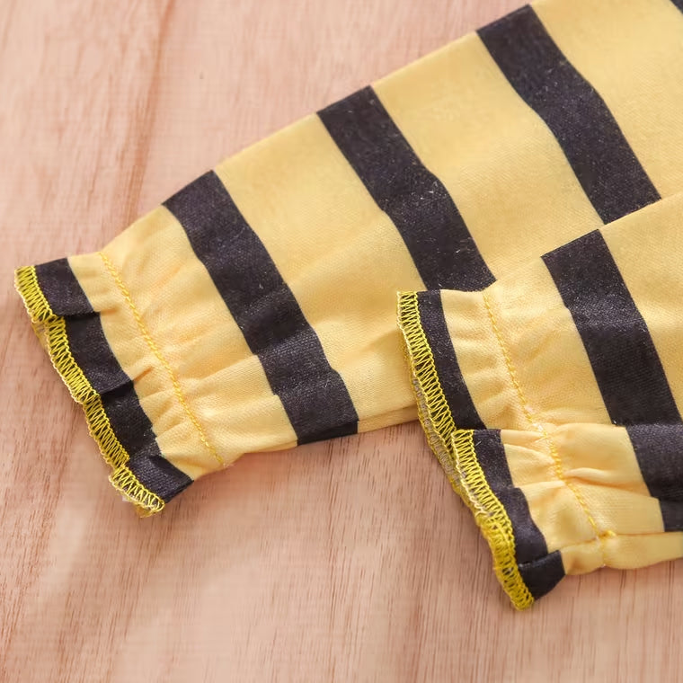 Lovely Bee Stripe Print Long Sleeve Baby Girl Jumpsuit