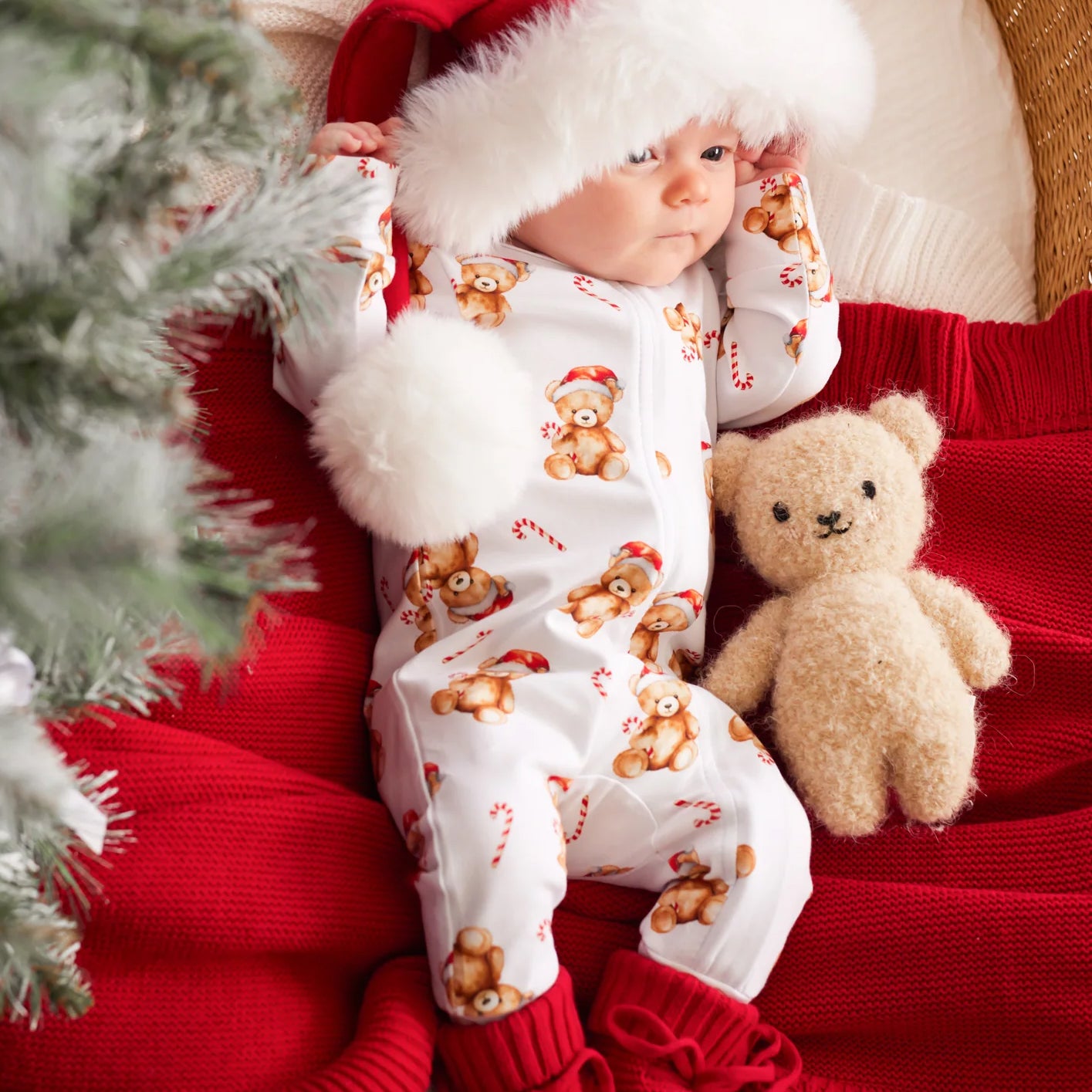 Christmas Bear Printed Long Sleeve Zipper Baby Jumpsuit
