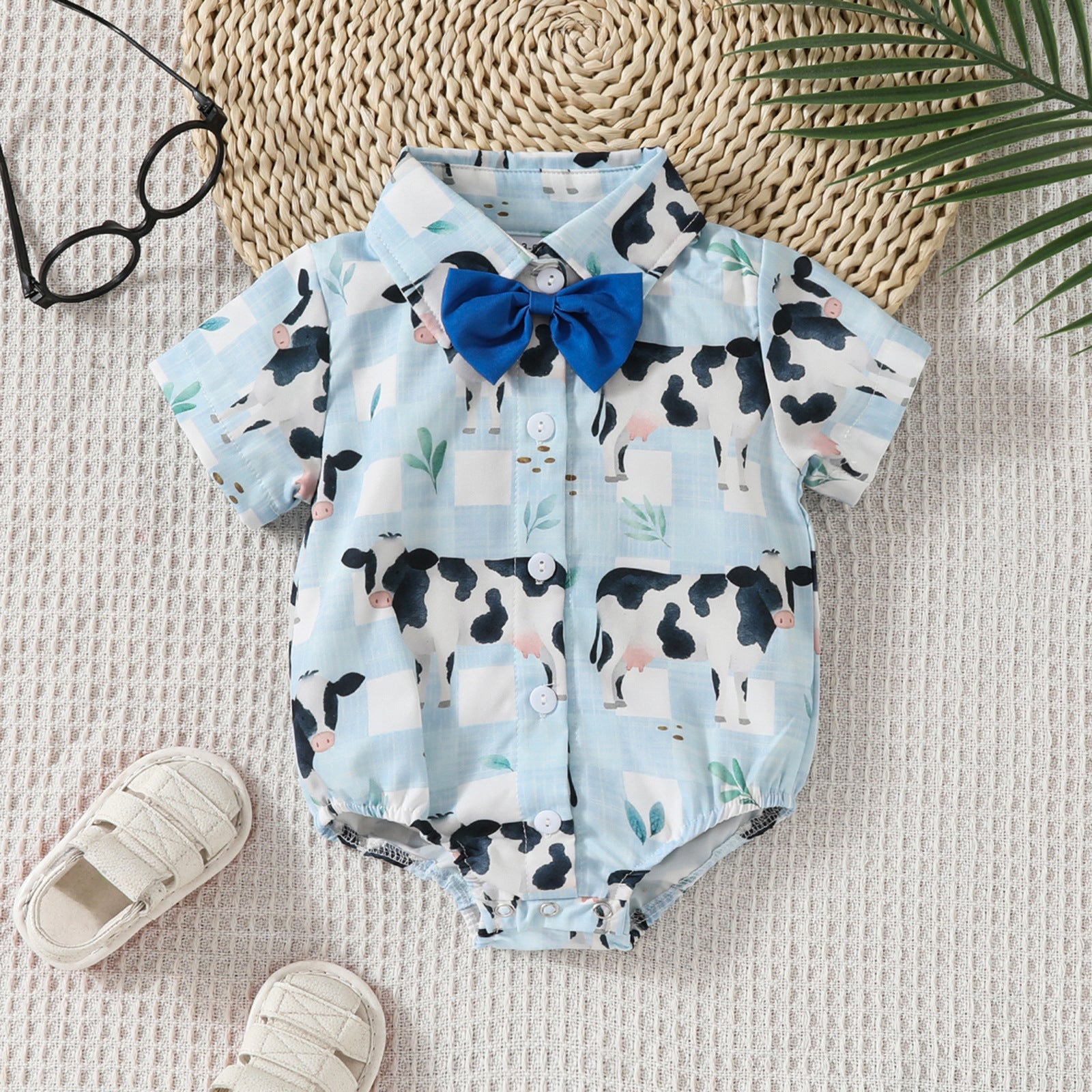 Fashion Farm Cow Printed Short Sleeve Baby Romper