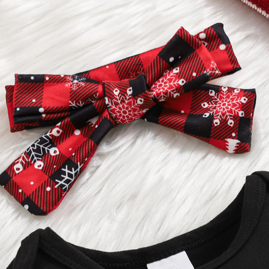 3PCS Cute My 1st Christmas Letter Plaid Printed Baby Set