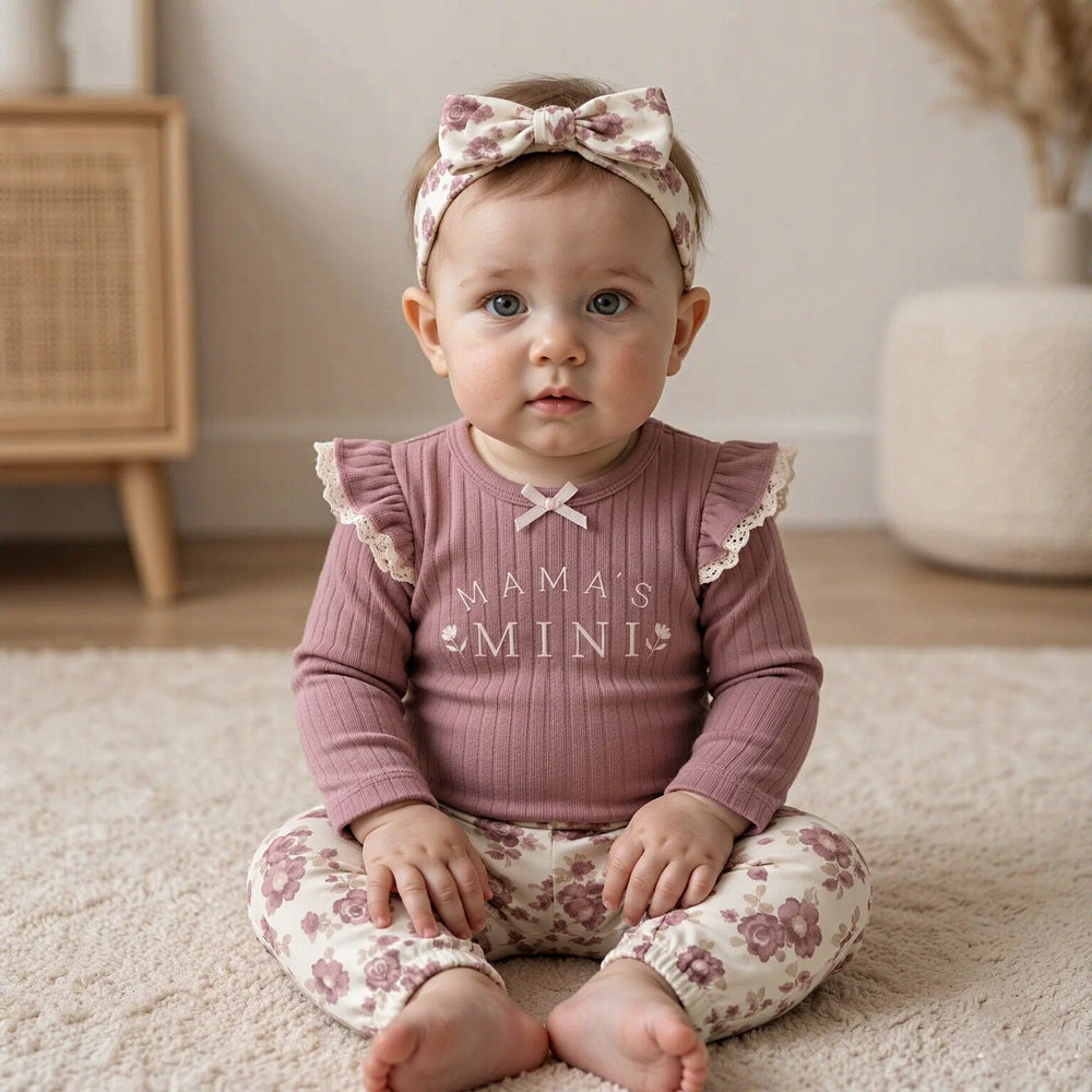 3PCS Sweet Baby Girl Mama's Mini Letter Floral Print Long Sleeve Set