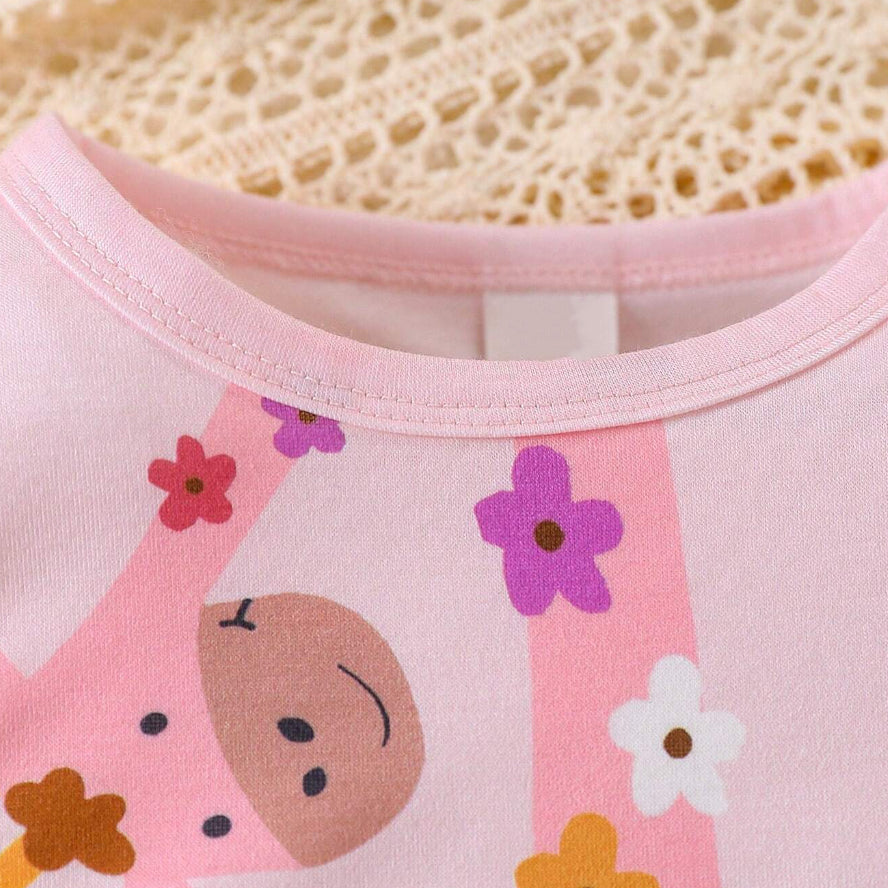 2PCS Cute Giraffe Print Long Sleeve Baby Jumpsuit