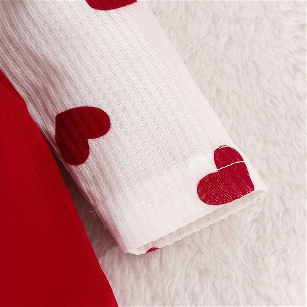 3PCS Trend Heart Print Ruffle Shoulder Long Sleeve Baby Romper