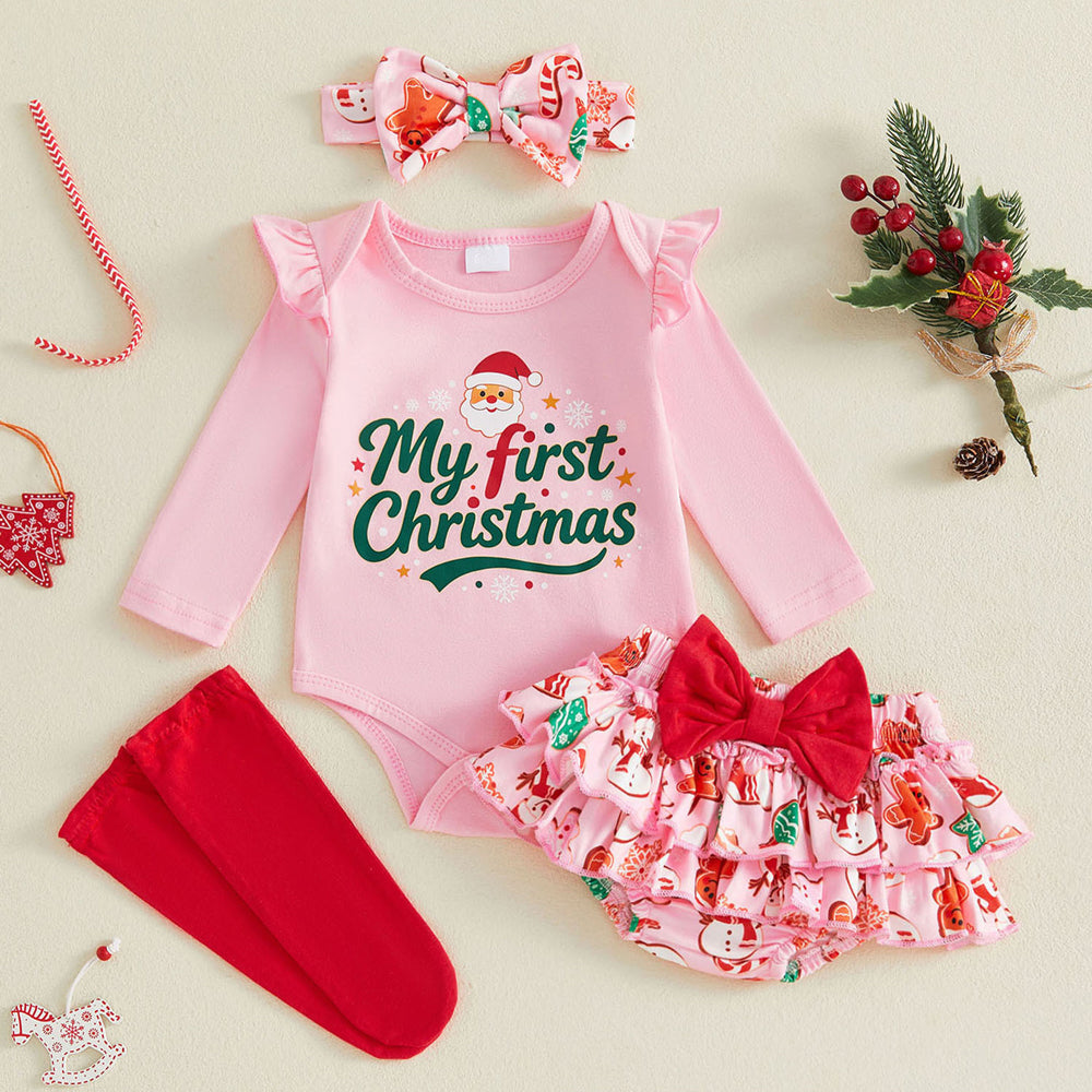 4PCS My First Christmas Letter Santa Claus Print Baby Set