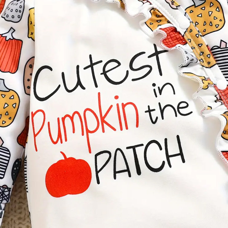 3PCS Cutest Pumpkin in The Patch Letter Print Baby Jumpsuit