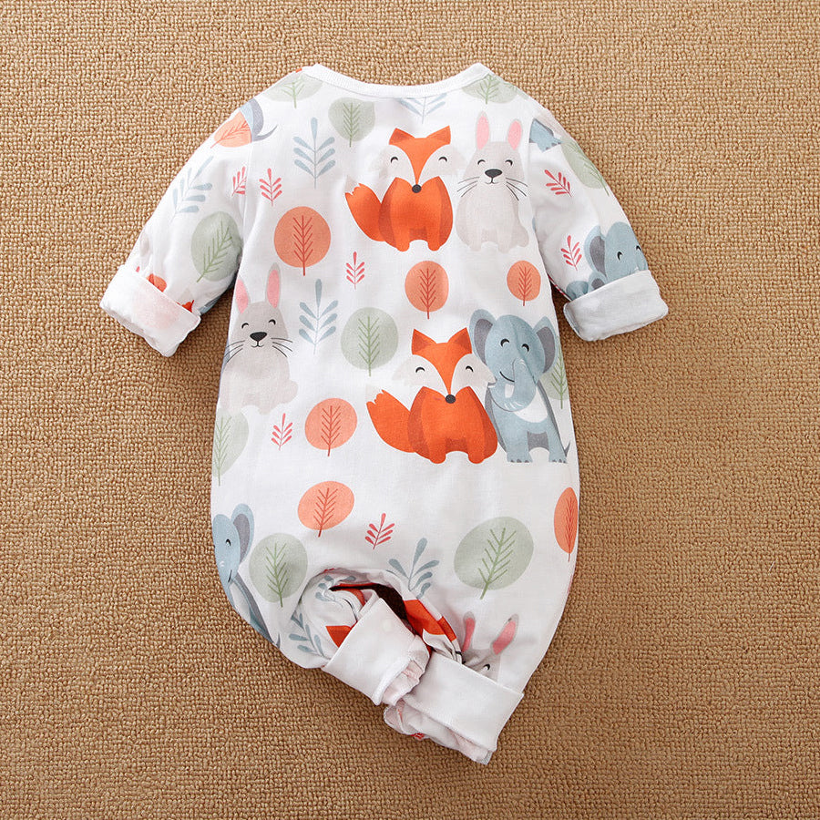 Cute Animal Plant Printed Long Sleeve Baby Jumpsuit