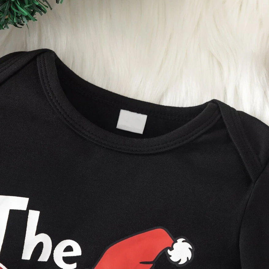 3PCS The Baby Who Stole Christmas Letter Plaid Print Baby Boy Set