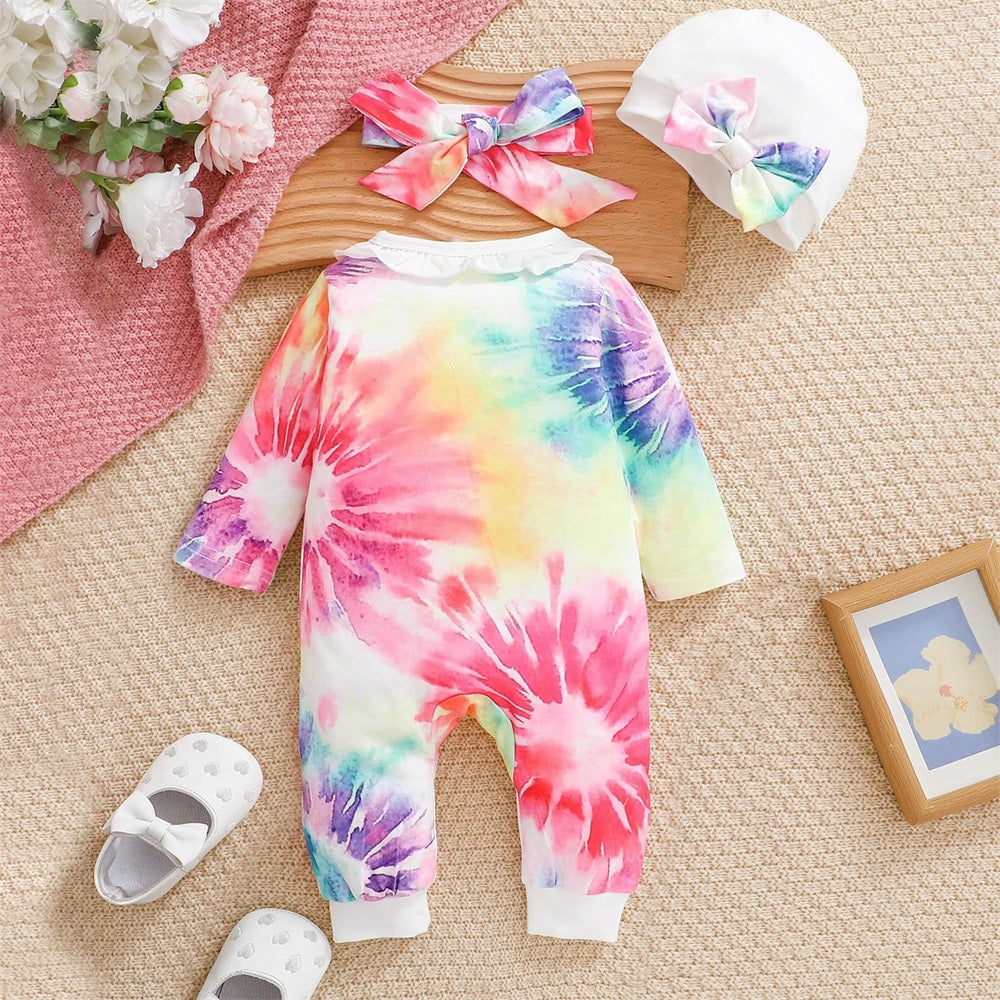 3PCS Daddy's Little Girl Letter Print Long Sleeve Baby Jumpsuit