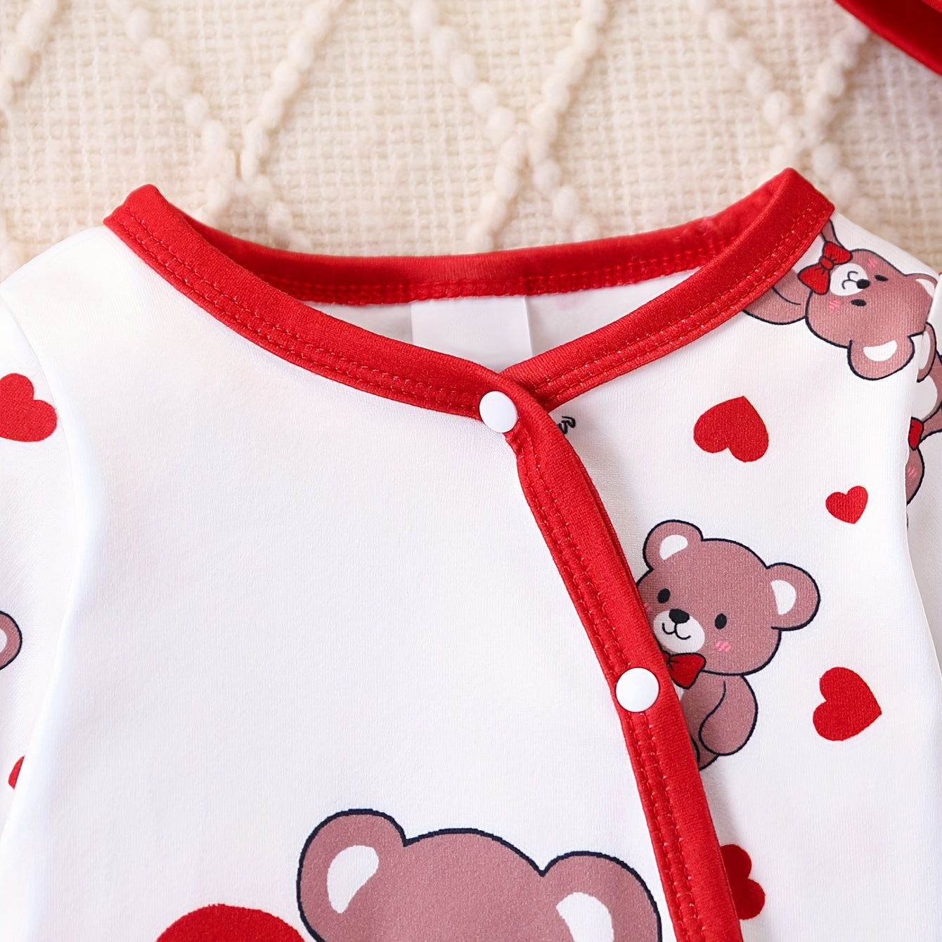 Cute Little Bear Letter Teddy Bear Print Short Sleeve Baby Jumpsuit