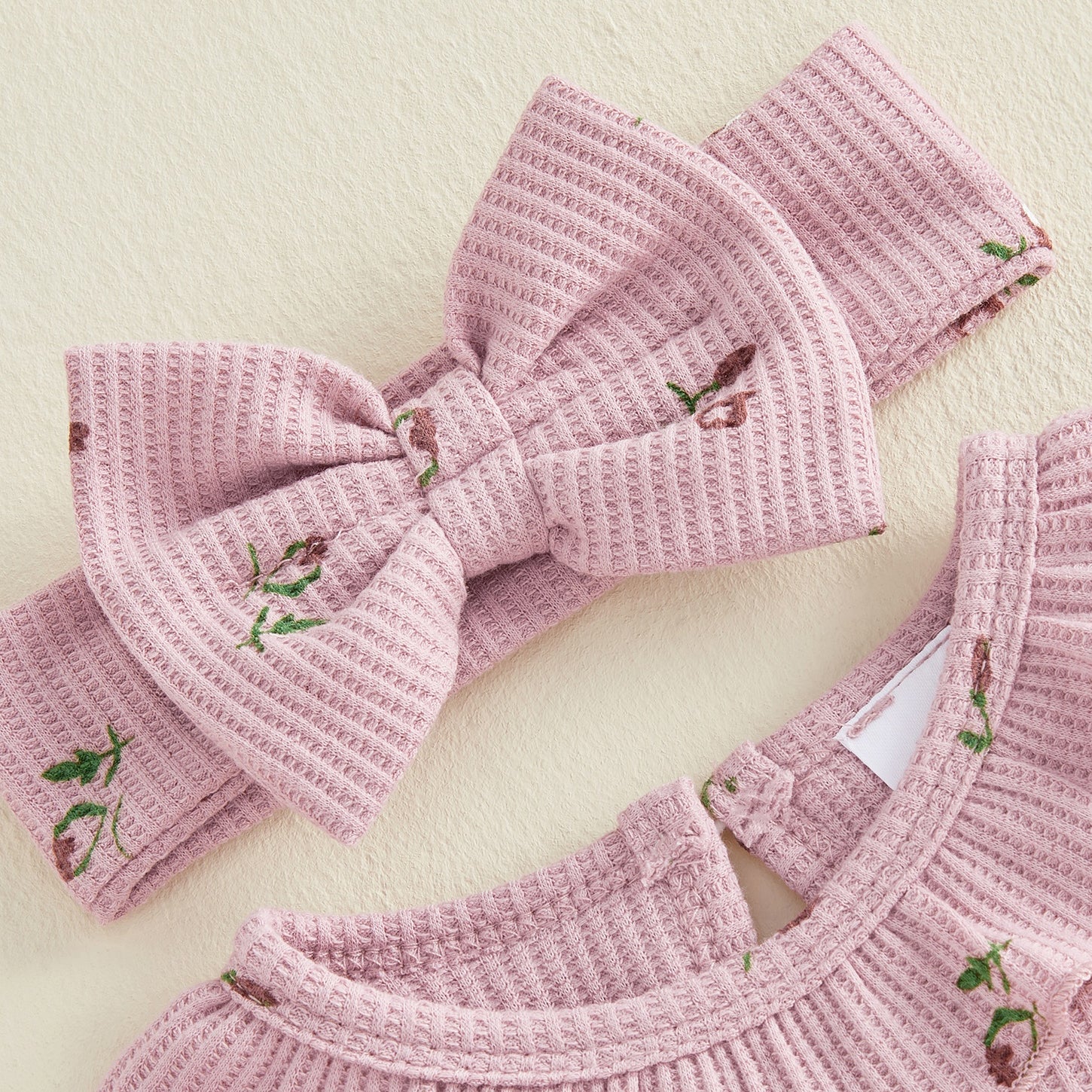 2PCS Graceful Floral Print Ruffle Long Sleeve Baby Jumpsuit