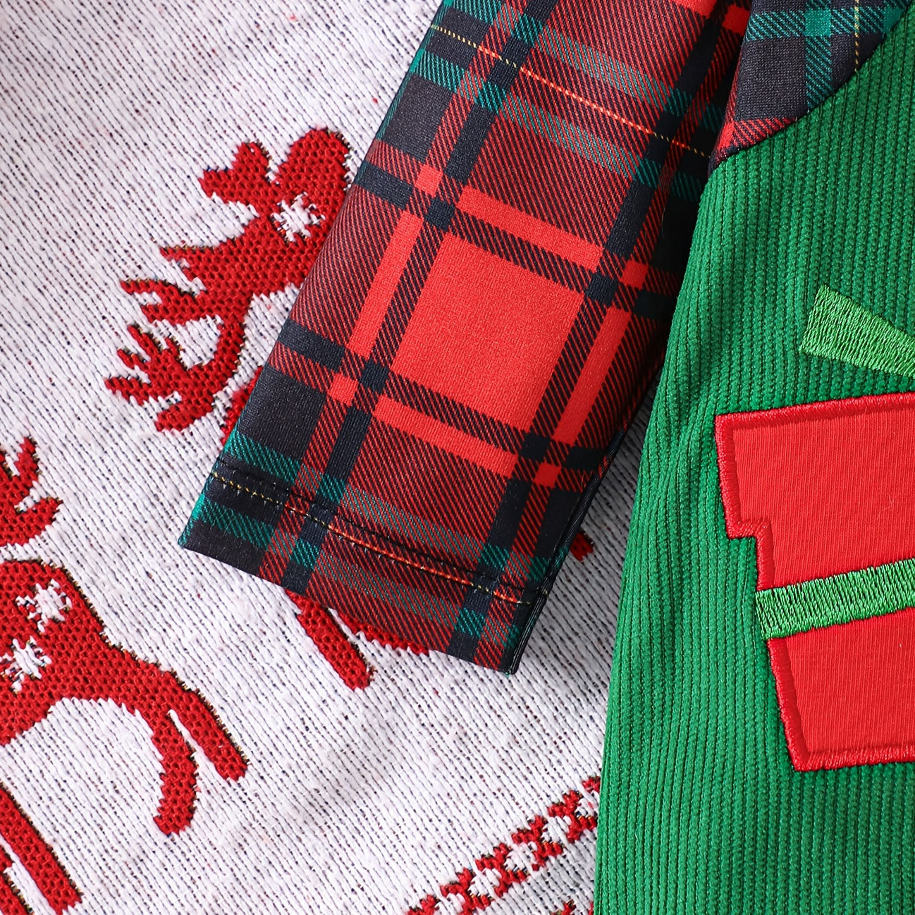 Christmas Santa Claus Plaid Print Long Sleeve Baby Jumpsuit