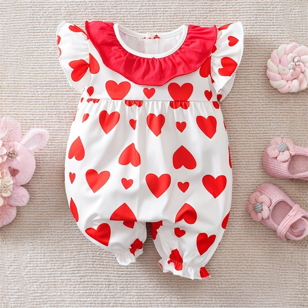 Casual Heart Printed Ruffle Collar Sleeveless Baby Jumpsuit