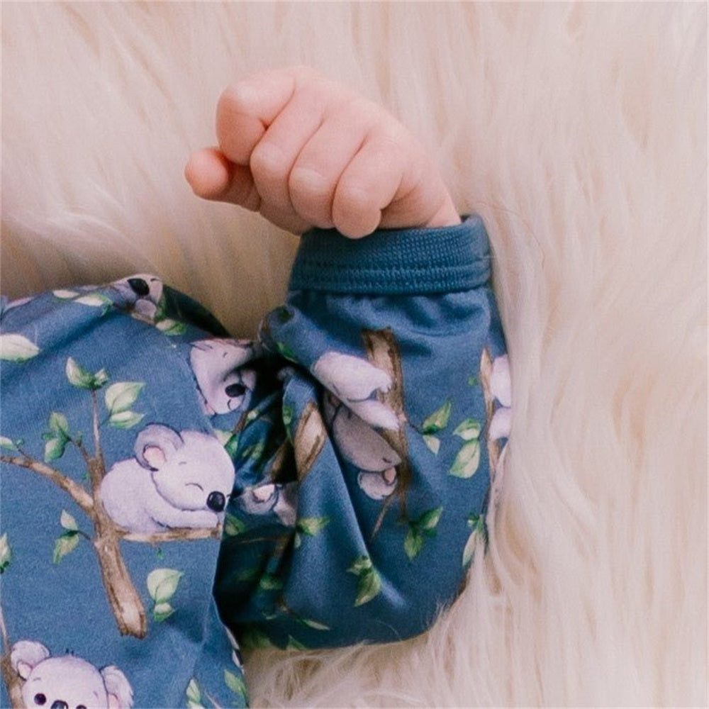 Soft Koala Print Long Sleeve Zipper Baby Jumpsuit