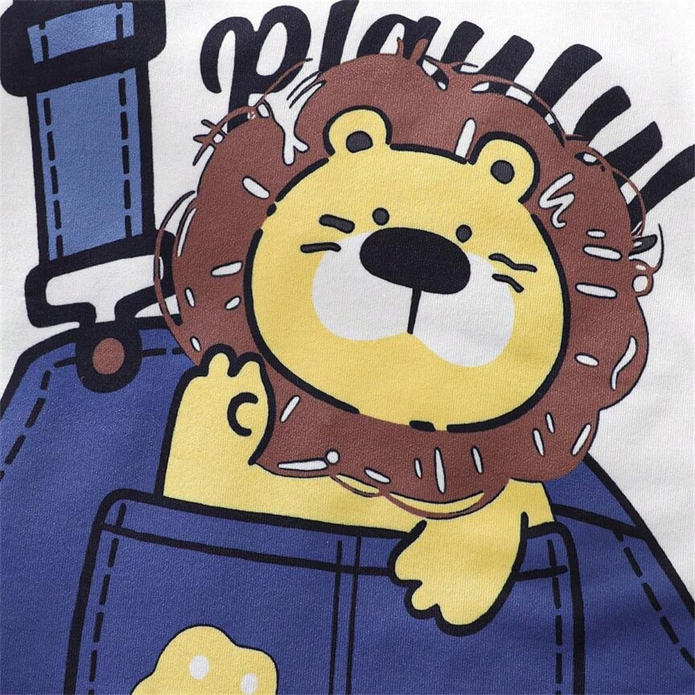Summer Casual Lion Printed Short Sleeve Baby Jumpsuit