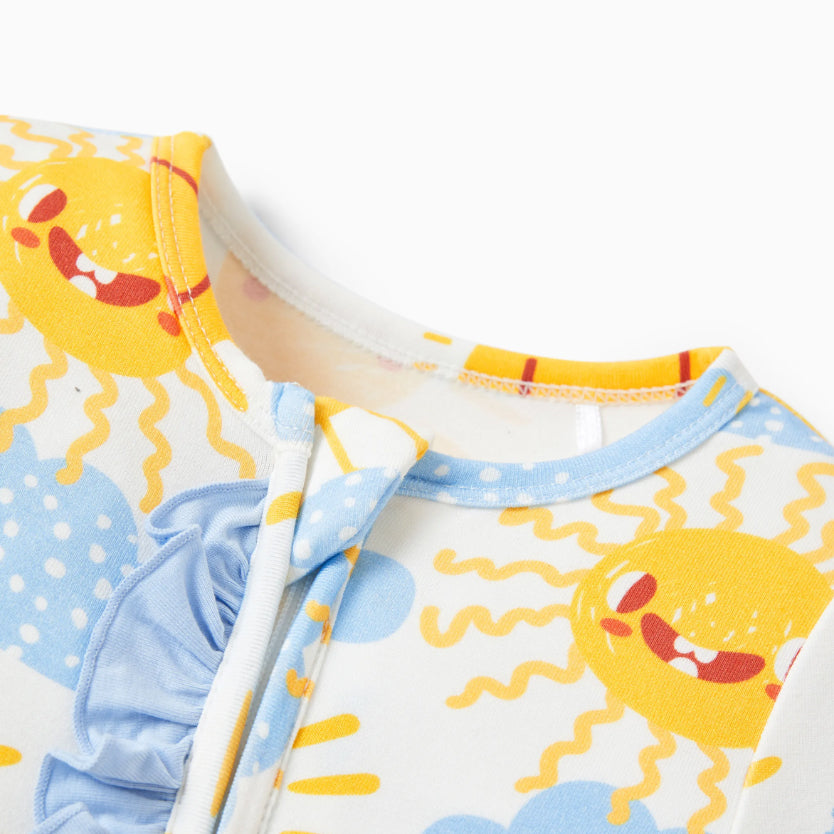 2PCS Sun Cloud Printed Zipper Bamboo Viscose Baby Jumpsuit