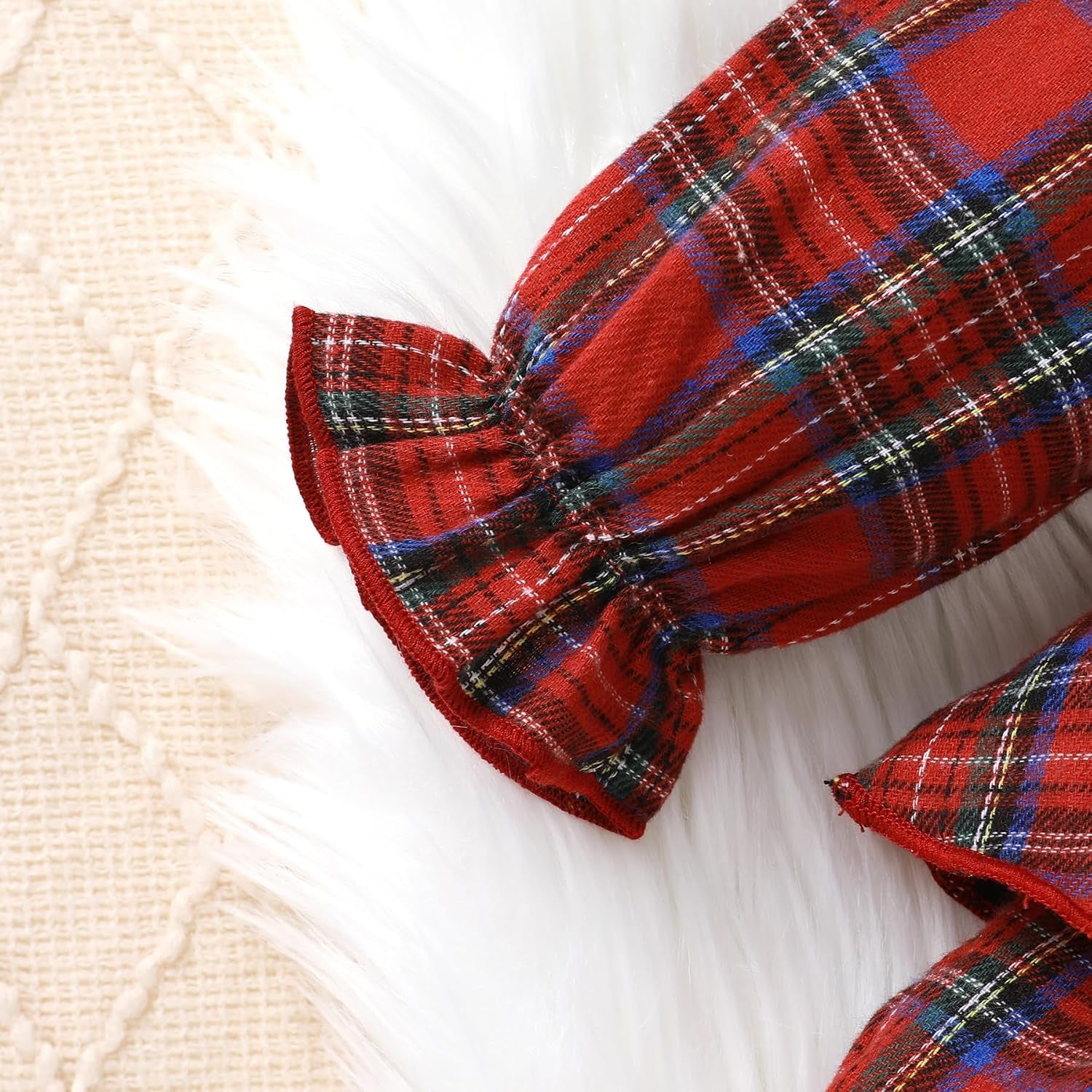 2PCS Festive Retro Plaid Printed Long Sleeve Baby Girl Romper