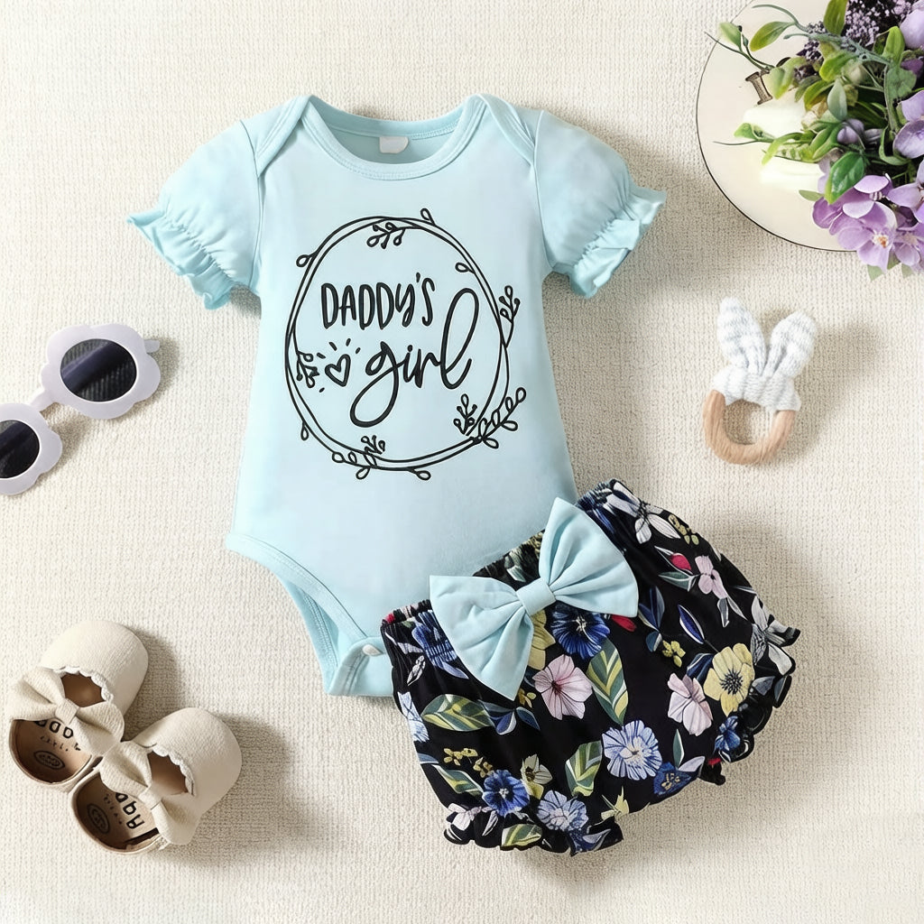 2PCS Pretty Daddy's Girl Letter Floral Print Baby Set