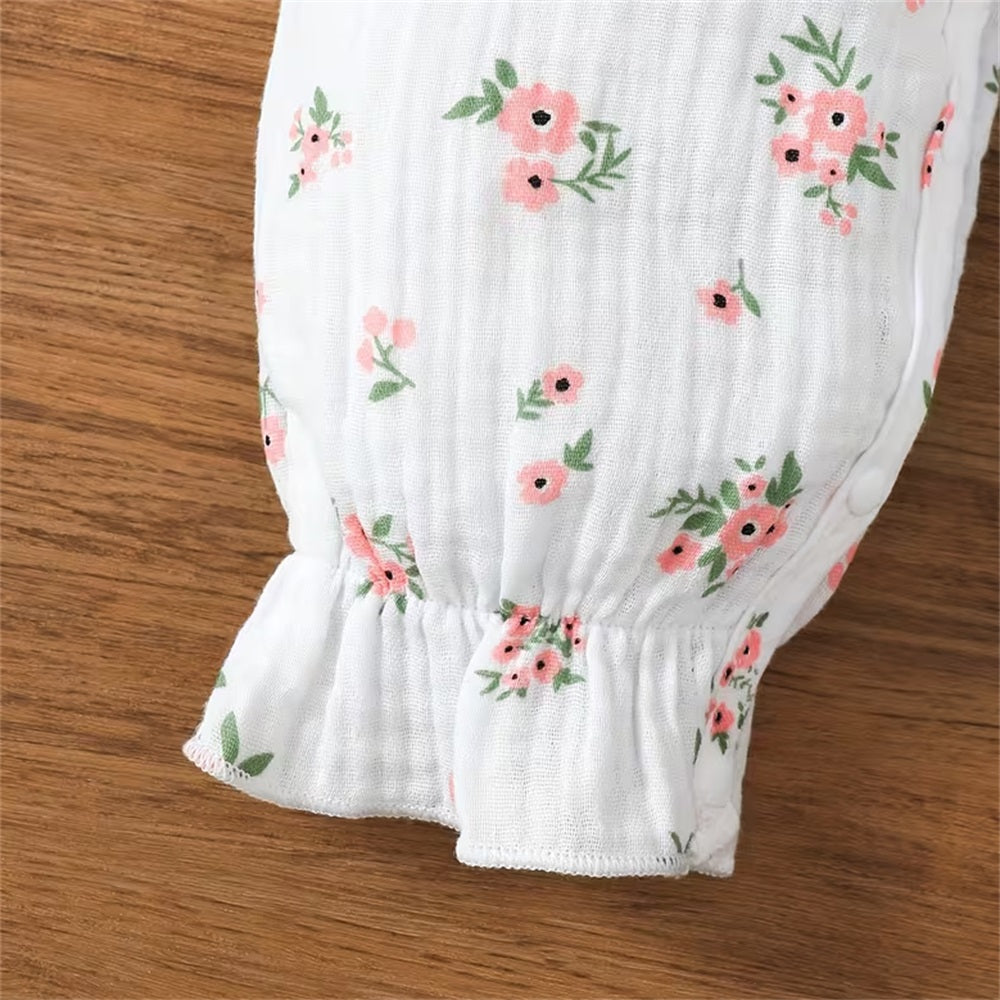 2PCS Casual Floral Printed Long Sleeve Baby Jumpsuit