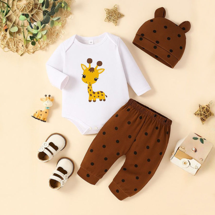 3PCS Giraffe Polka Dots Printed Baby Set