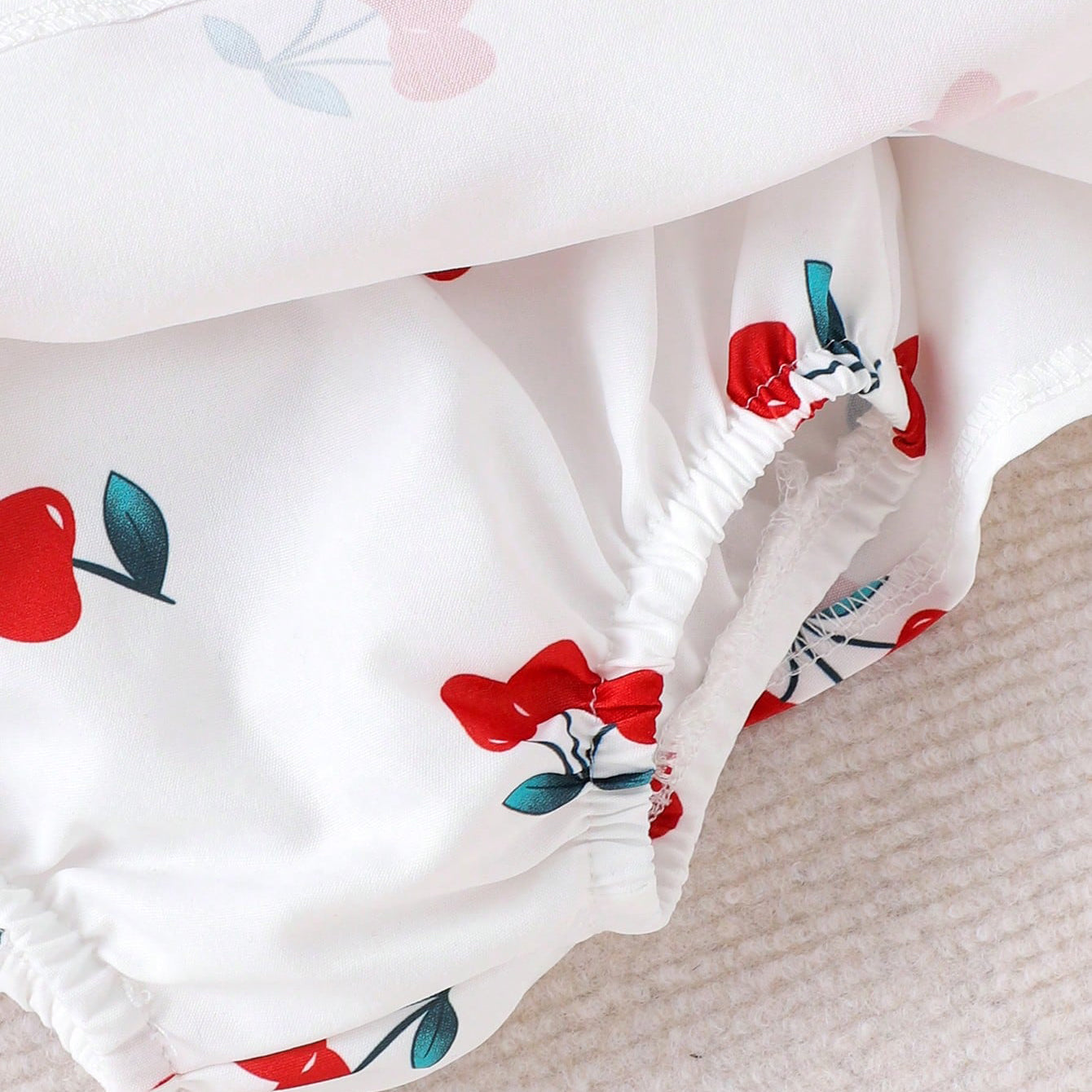 Sweet Cherry Printed Bowknot Flounce Sleeve Baby Romper