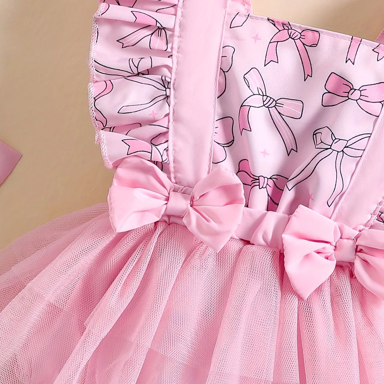 2PCS Cute Bow Printed Tulle Patchwork Baby Romper