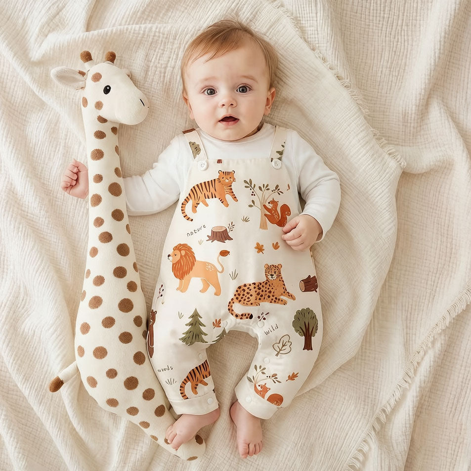 Classic Animal Print Long Sleeve Baby Jumpsuit