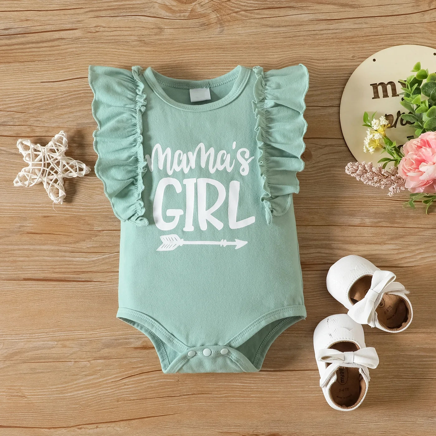 3PCS Mama's Girl Letter Floral Printed Sleeveless Baby Set