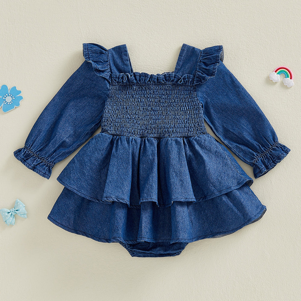 Grace Solid Color Long Sleeve Ruffle Baby Romper