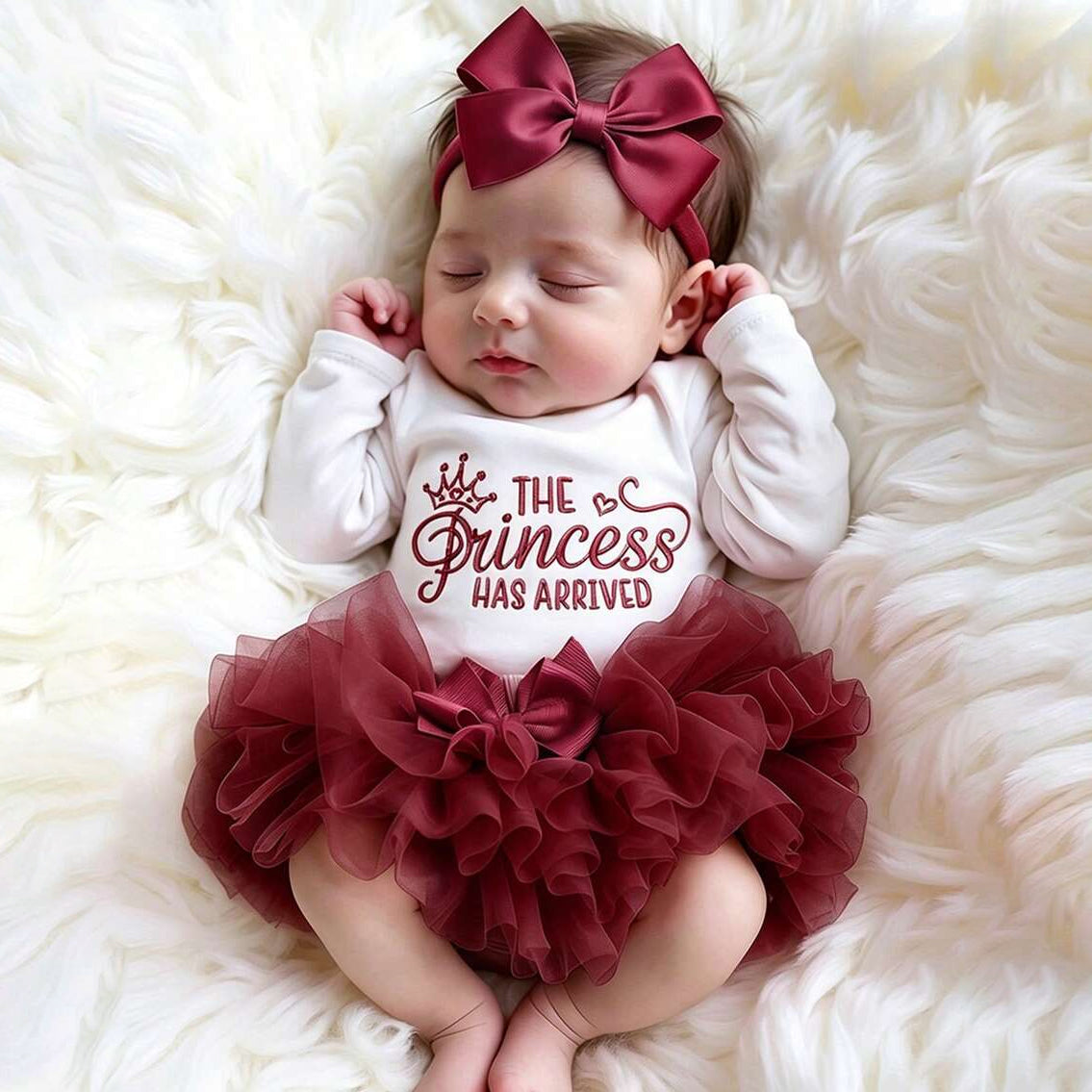 3PCS The Princess Has Arrived Letter Print Mesh Baby Set
