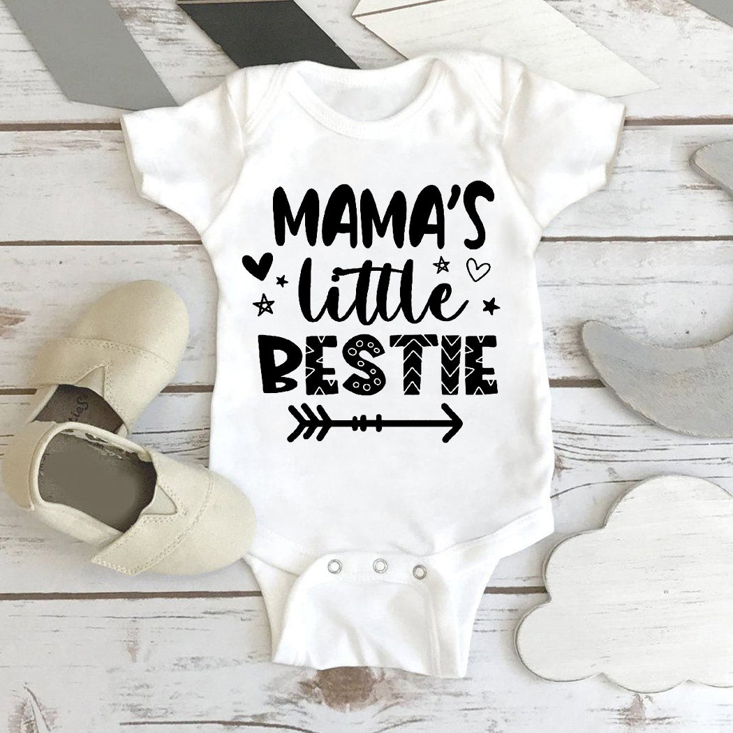 Comfy Mama's Little Bestie Letter Printed Short Sleeve Baby Romper