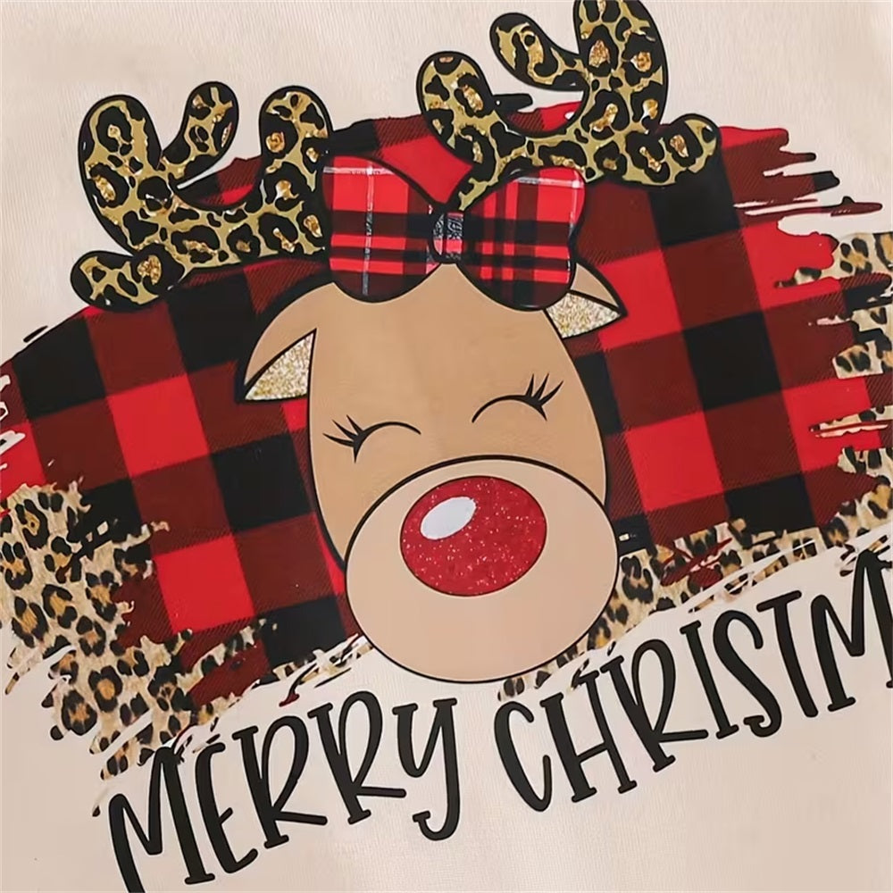 2PCS Merry Christmas Letter Plaid Print Long Sleeve Baby Jumpsuit