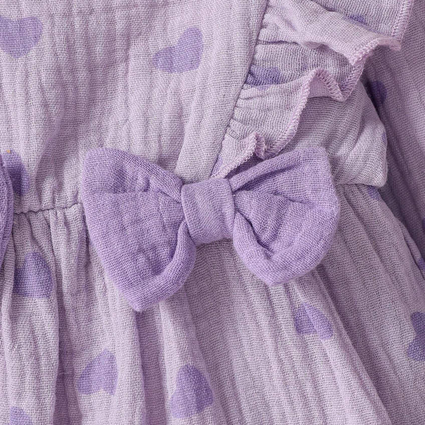 2PCS Elegant Heart Printed Bow Long Sleeve Baby Jumpsuit