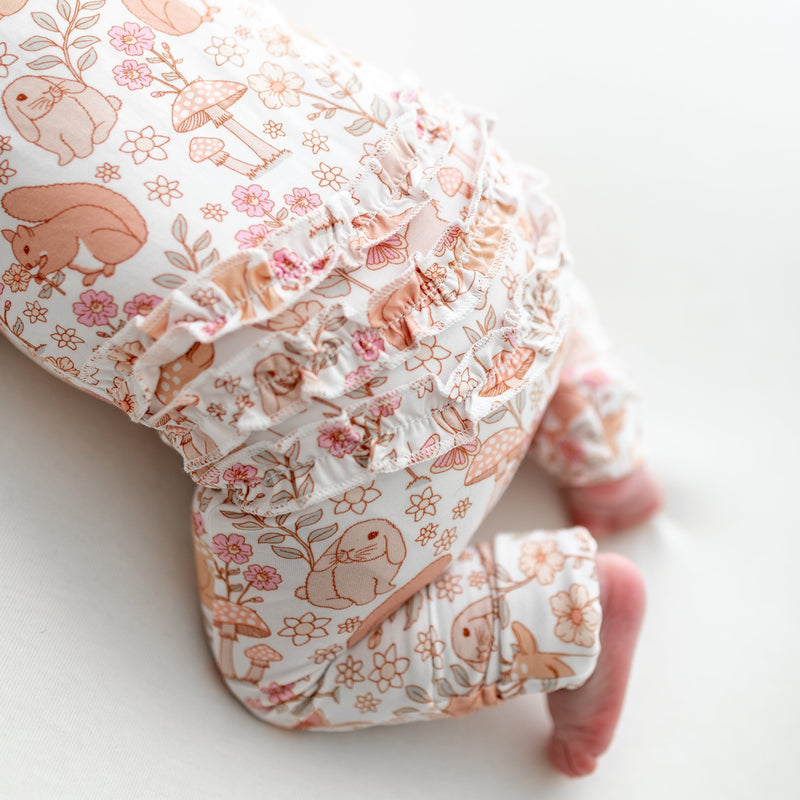 Cute Animal Print Ruffle Long Sleeve Baby Jumpsuit