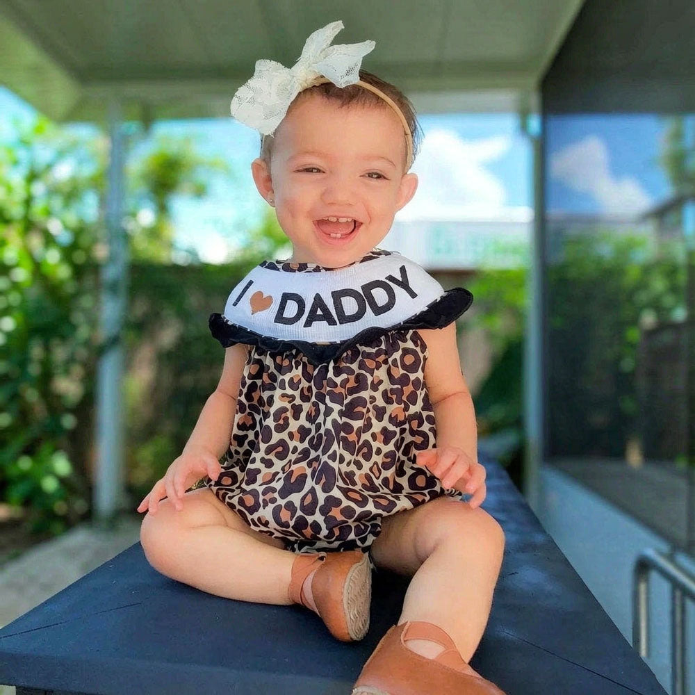 Sweet l Love Daddy Letter Leopard Printed Sleeveless Baby Romper