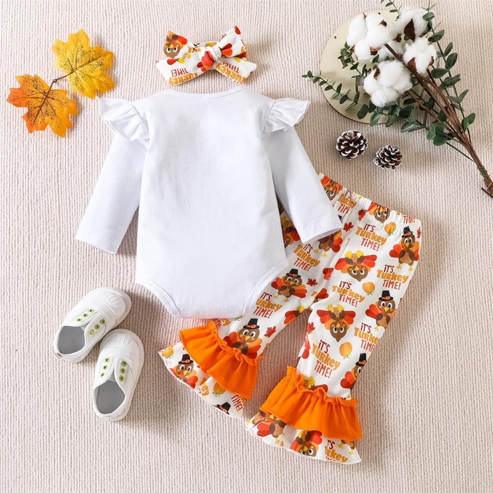 3PCS 1st Thanksgiving Letter Turkey Print Long Sleeve Baby Set