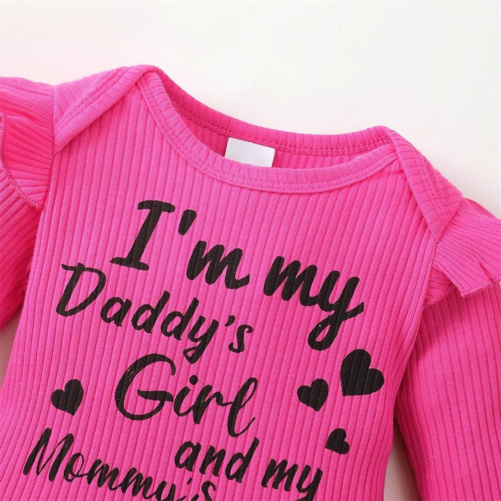 4PCS I'm My Daddy's Girl Letter Floral Printed Baby Set