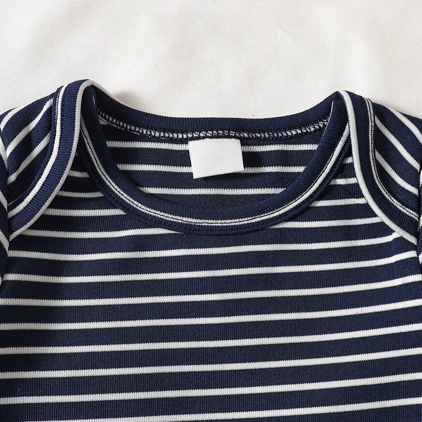 3PCS Mama's Boy Letter Applique Stripe Print Long Sleeve Baby Overalls Set
