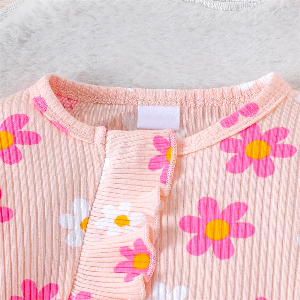 2PCS Cute Floral Print Long Sleeve Baby Jumpsuit