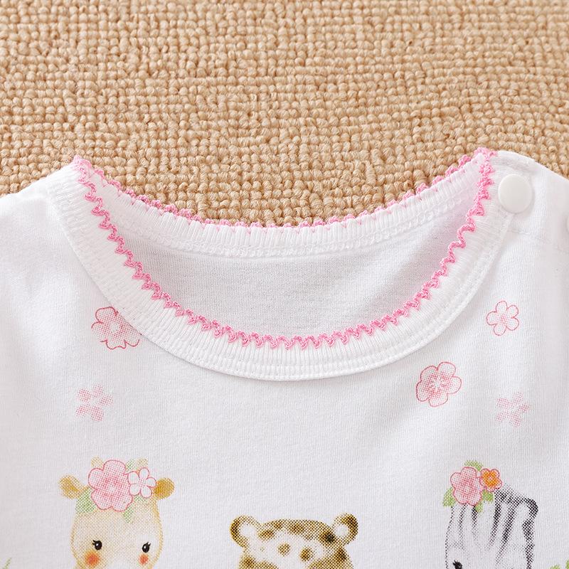 Precioso mono de niña de manga larga con borde doblado y estampado de tres animales