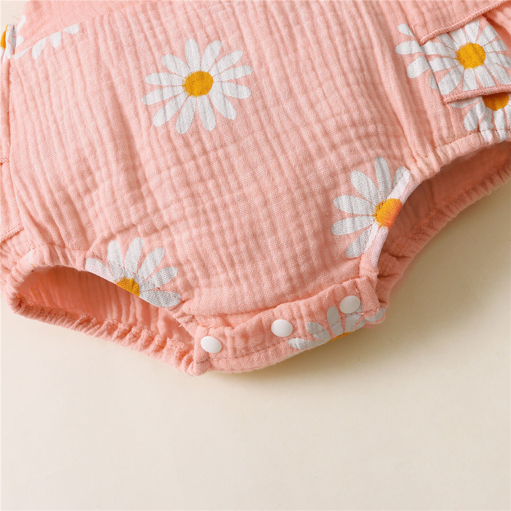 Mameluco sin mangas para niña con estampado de girasol bonito de 2 piezas