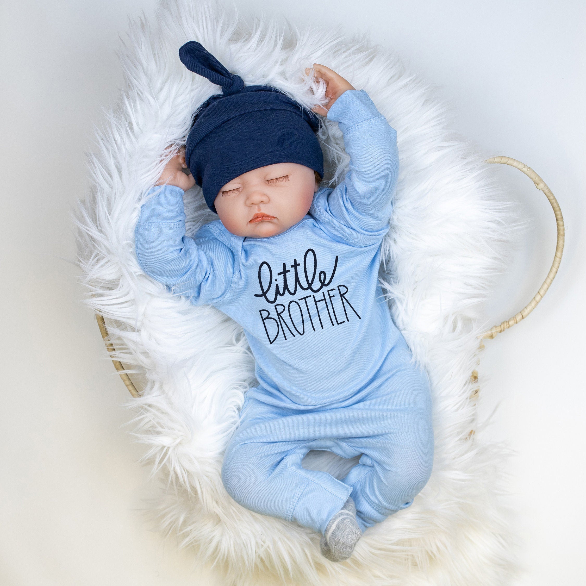 2PCS Little Brother Letter Printed Long Sleeve Baby Jumpsuit