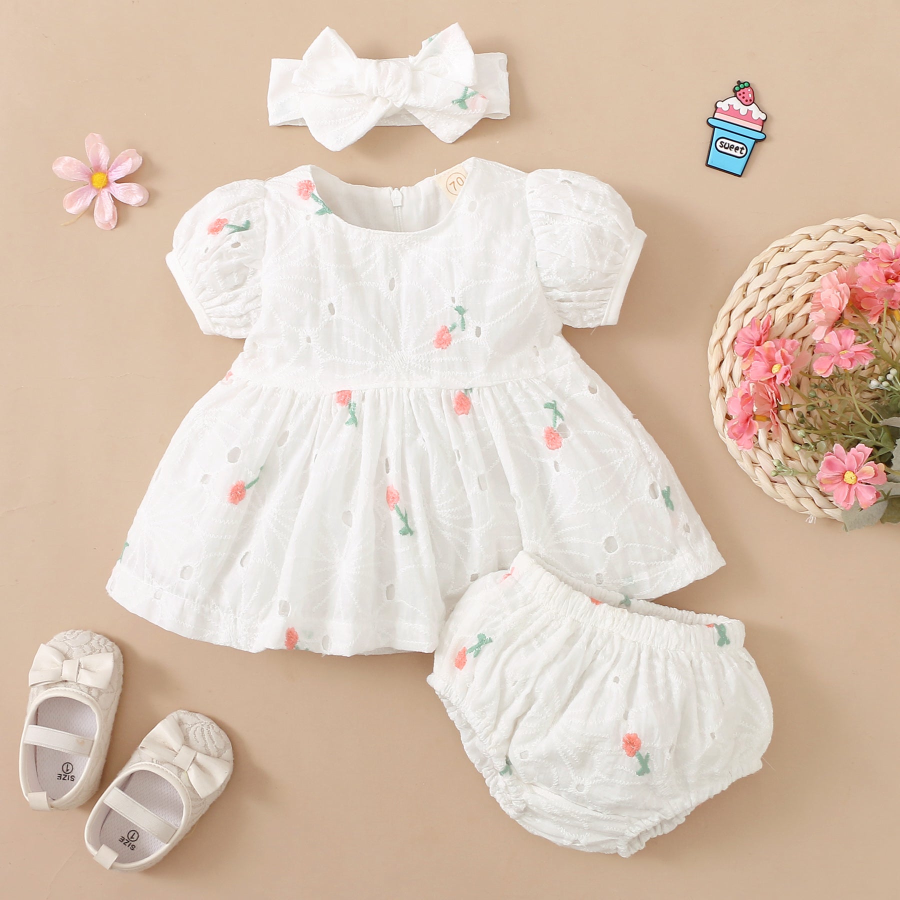 3PCS Lovely Floral Printed Baby Set