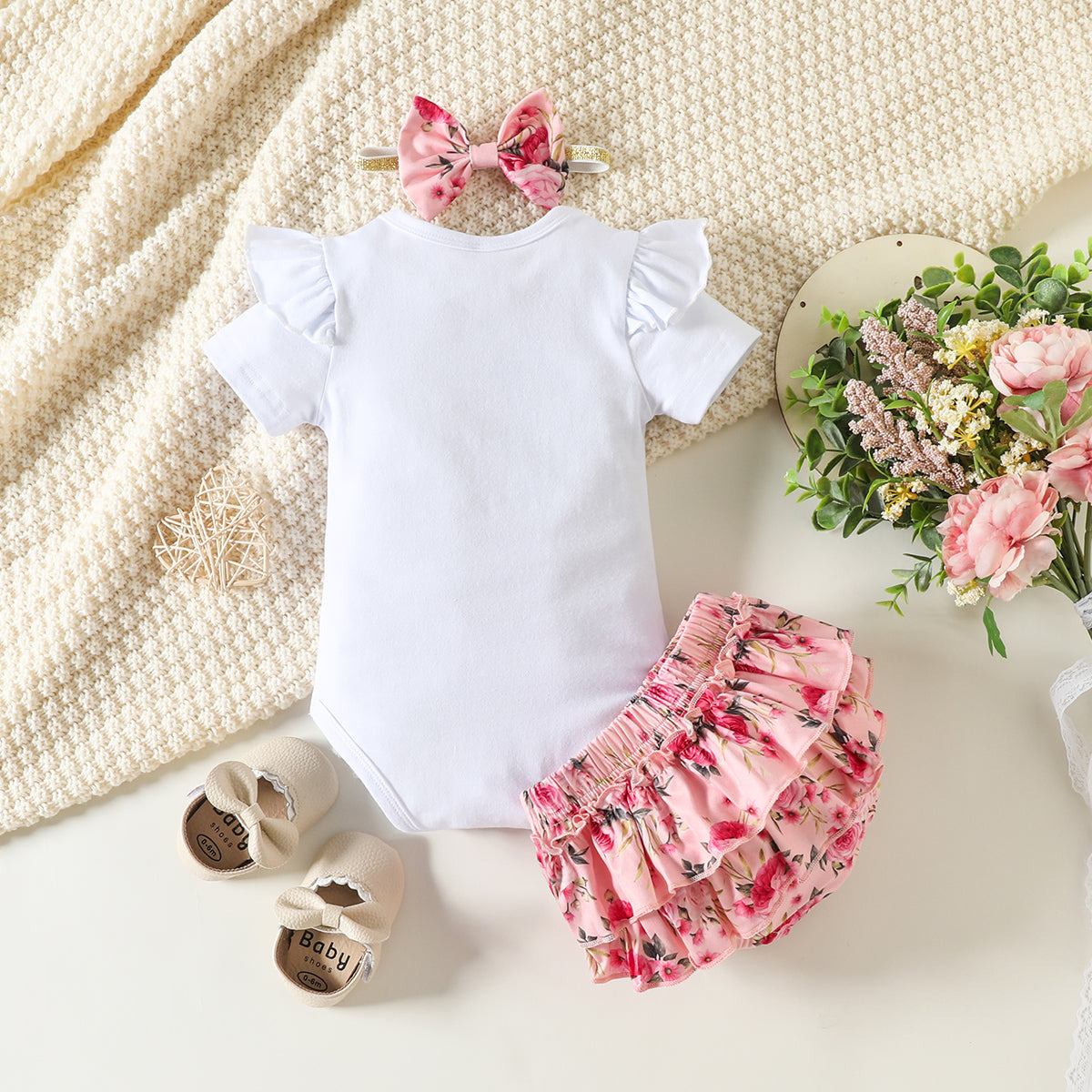 Ensemble 3 pièces pour bébé floral imprimé lettre la princesse est arrivée