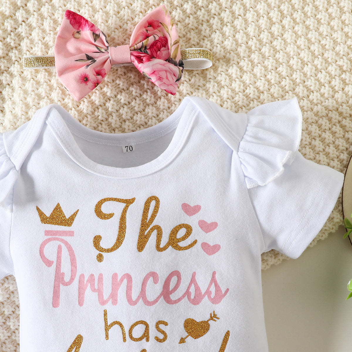 Ensemble 3 pièces pour bébé floral imprimé lettre la princesse est arrivée