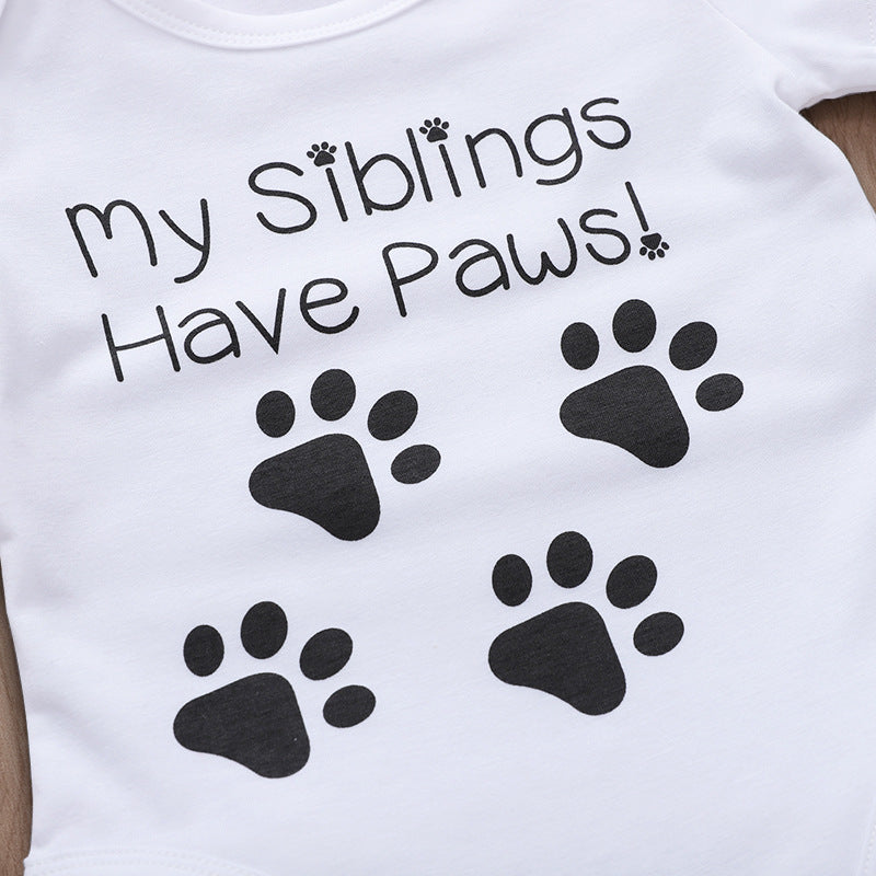 My Siblings Have Paws Letter Printed Baby Romper