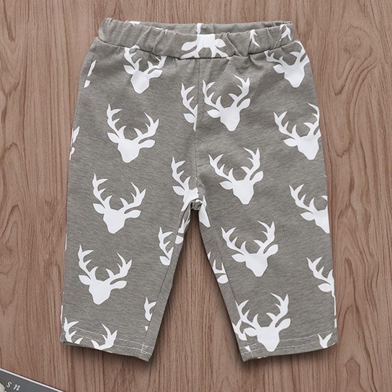 Baby Boys Girls Deer Printed Romper with Pants Hat Set