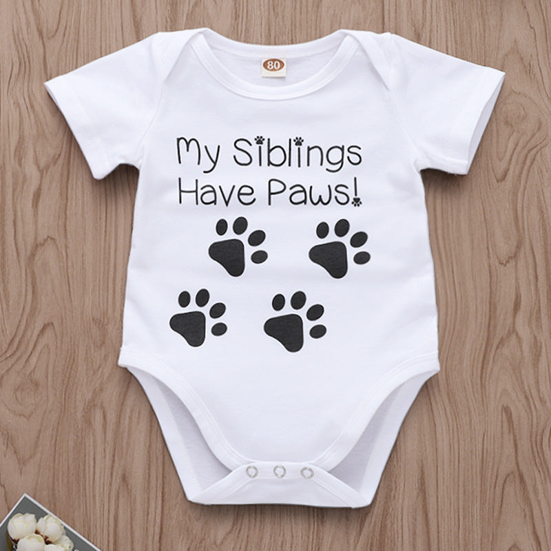 My Siblings Have Paws Letter Printed Baby Romper