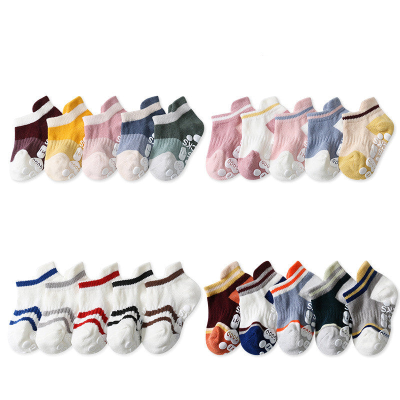 5 paires de jolies chaussettes courtes antidérapantes en coton pour bébé garçon et fille